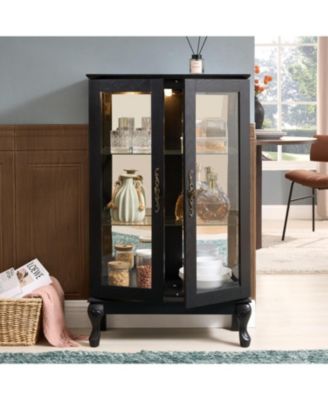  Lighted Curio Cabinet with Glass Doors & Adjustable Shelves - Black