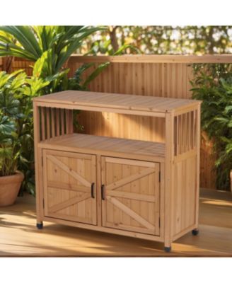 Wooden Patio Bar Table Set with Storage