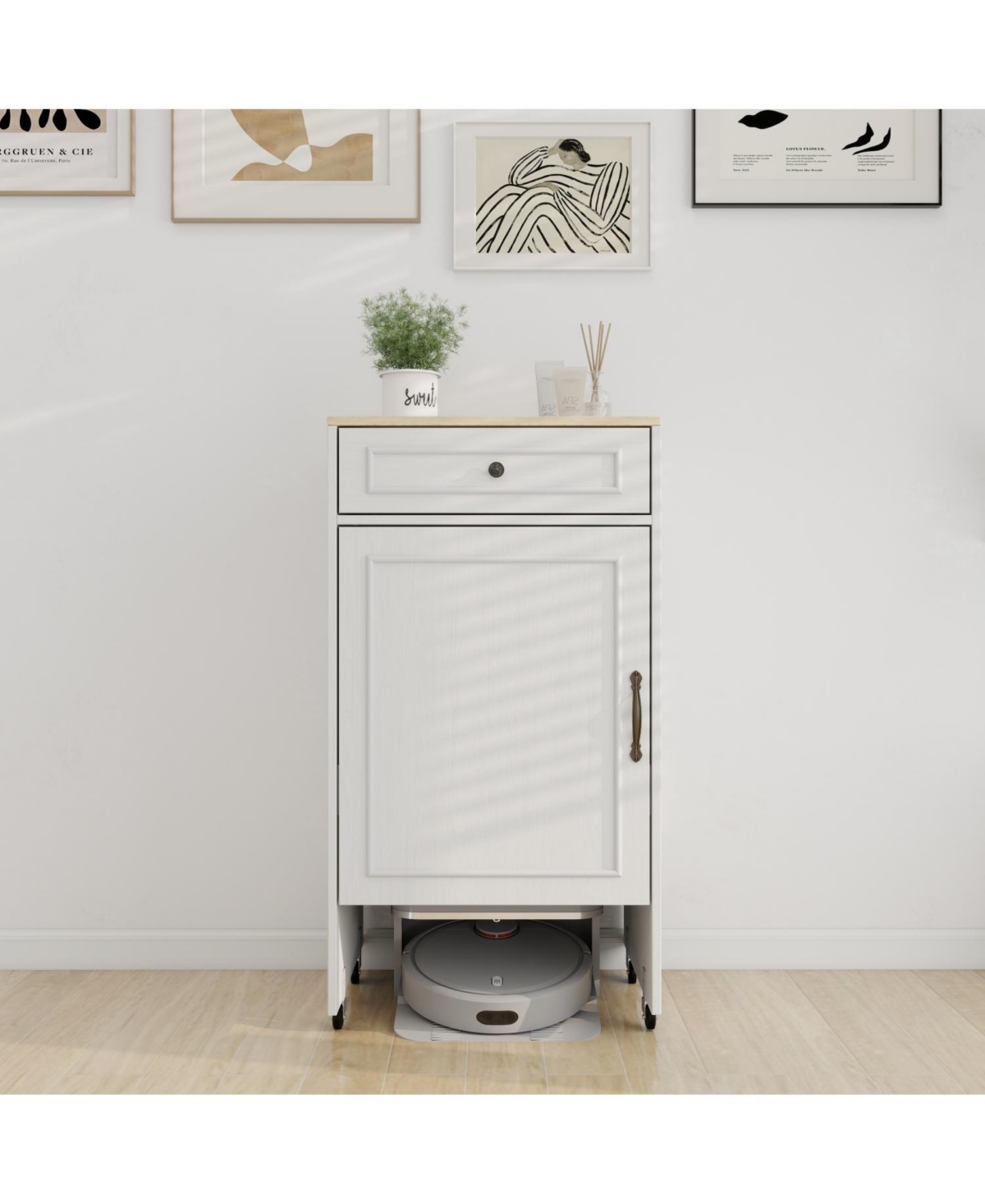 Streamdale Furniture Robot Vacuum Stand Cabinet - Antique White