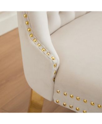 Velvet Dining Loveseat Bench, Tufted 2-Seat, Gold Legs, Mid Century Modern, Beige