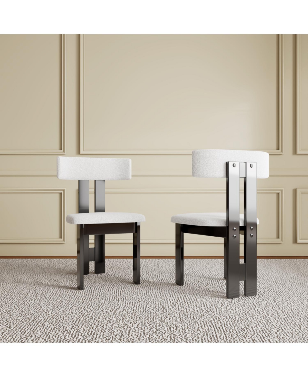 Streamdale Furniture White Velvet Dining Chairs - Black Frame (Set of 2)