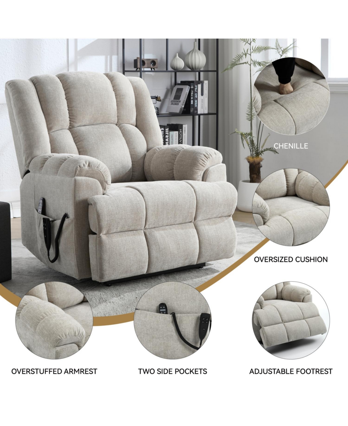 Streamdale Furniture Dual Motor Power Lift Recliner with Heat & Massage Beige