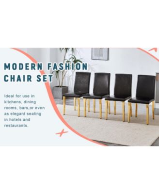 Black PU Leather Chairs with Gold Legs (Set of 4)