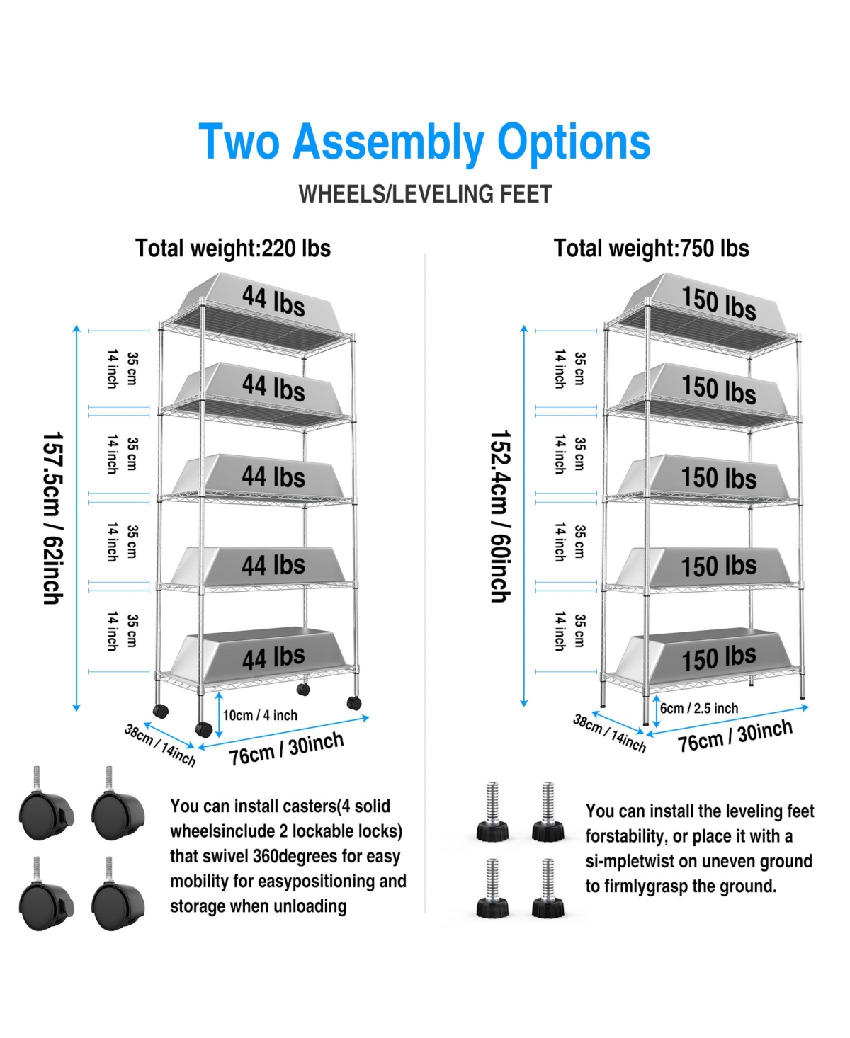 Streamdale Furniture Chrome Wire Shelf 5 Tier Unit - Heavy Duty Storage Solution