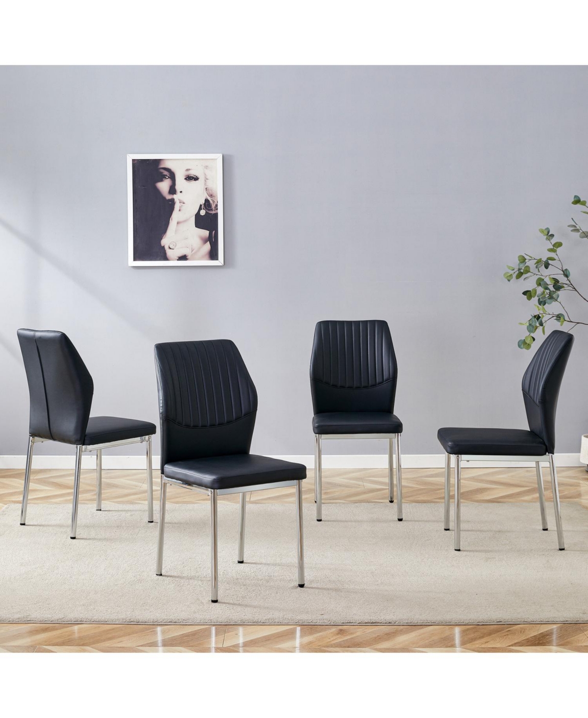 Streamdale Furniture Luxury Black Pu Dining Chairs - Silver Legs (Set of 4)