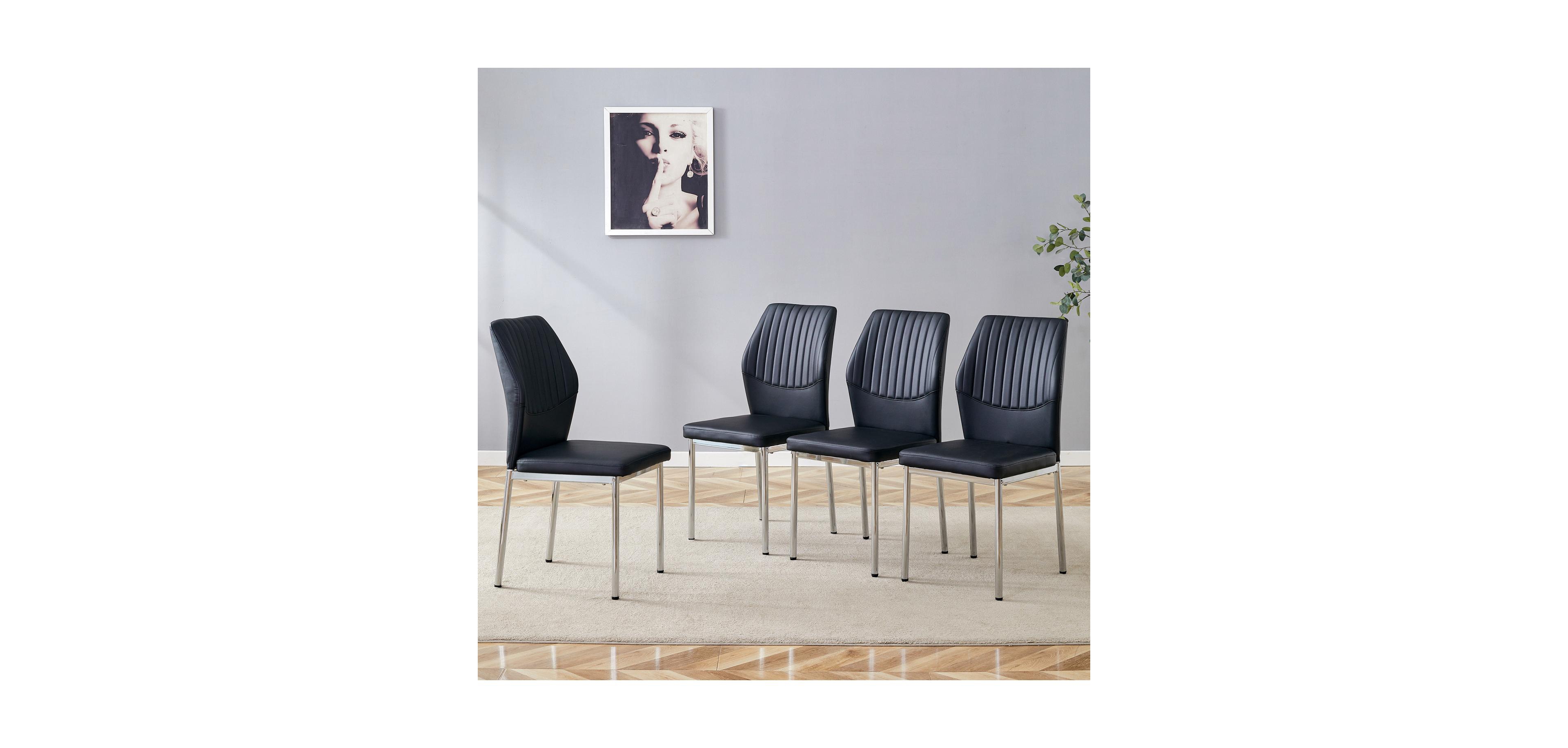 Streamdale Furniture Luxury Black Pu Dining Chairs - Silver Legs (Set of 4)