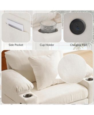 Oversized Chenille Chair with Ottoman USB & Cupholders