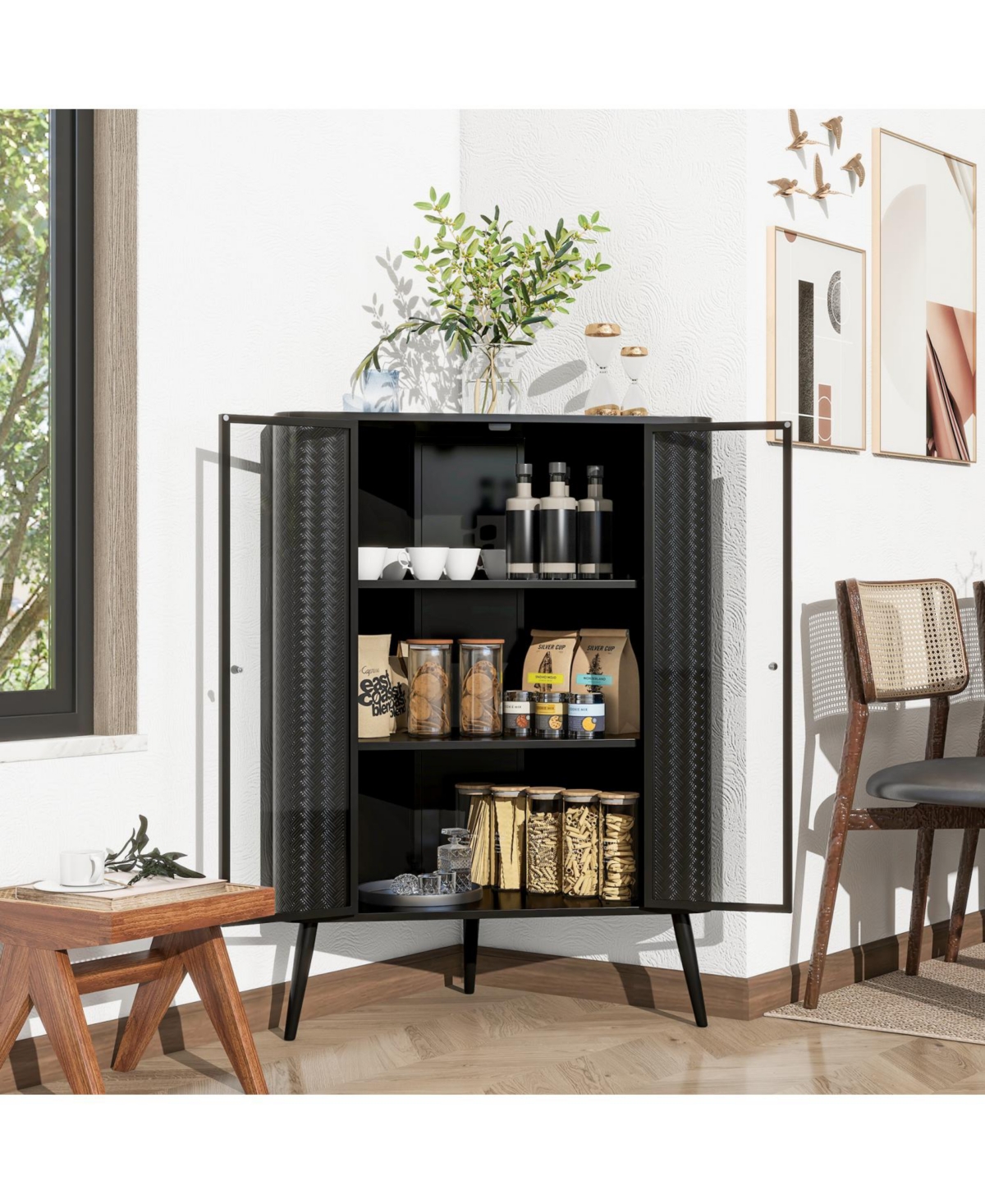 Streamdale Furniture 3-Tier Corner Cabinet with Glass Doors