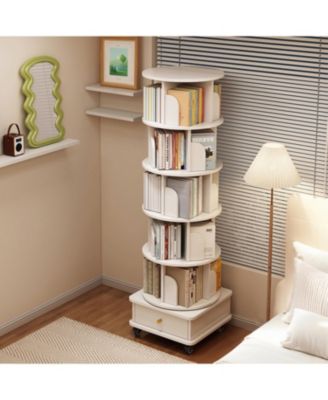 Rotating Bookshelf with Wheels & Drawer