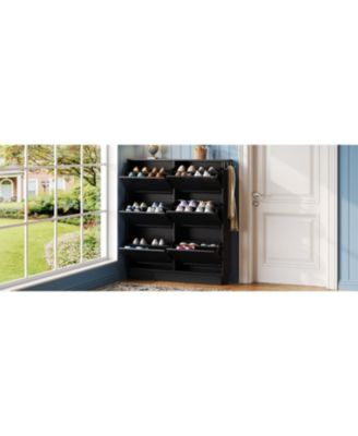  Modern Narrow Shoe Cabinet - Cream & Black