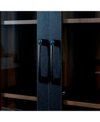  70.87" Display Cabinet, 4-Tier Pull-Out Shelf, 2 Glass Doors, Modern Bookshelf