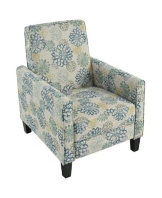 27.5" Recliner Chair, Solid Wood Legs, Light Brown & Blue