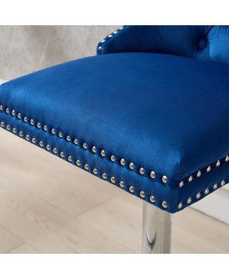Streamdale Chrome Swivel Velvet Barstools, Adjustable Height, Tufted, Set of 2