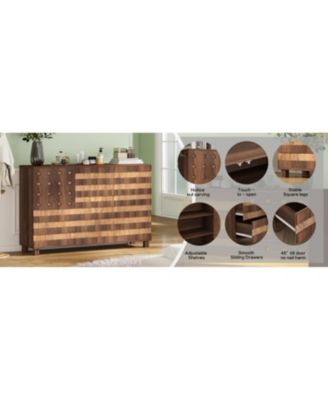 55" Buffet Sideboard Cabinet - Hand Carved, 2 Drawers, 3 Doors, Adjustable Shelves