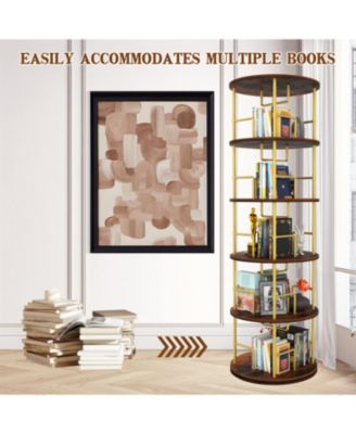 Rotating 5-Tier Bookshelf - 360 Swivel, Gold