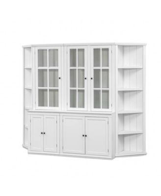 White Retro Wall Display Cabinet with Bookshelves