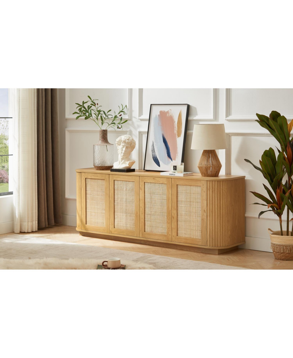 Streamdale Furniture 64" Wave Tv Stand Rattan Door Cabinet