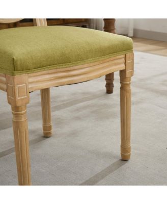  French Style Linen Dining Chairs, Set of 2, Olive Green