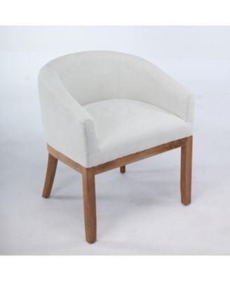  Mid Century Modern Beige Barrel Dining Chair with Arms