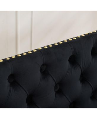  Velvet Dining Loveseat Bench, Tufted, Wing Back, Gold Legs, Black
