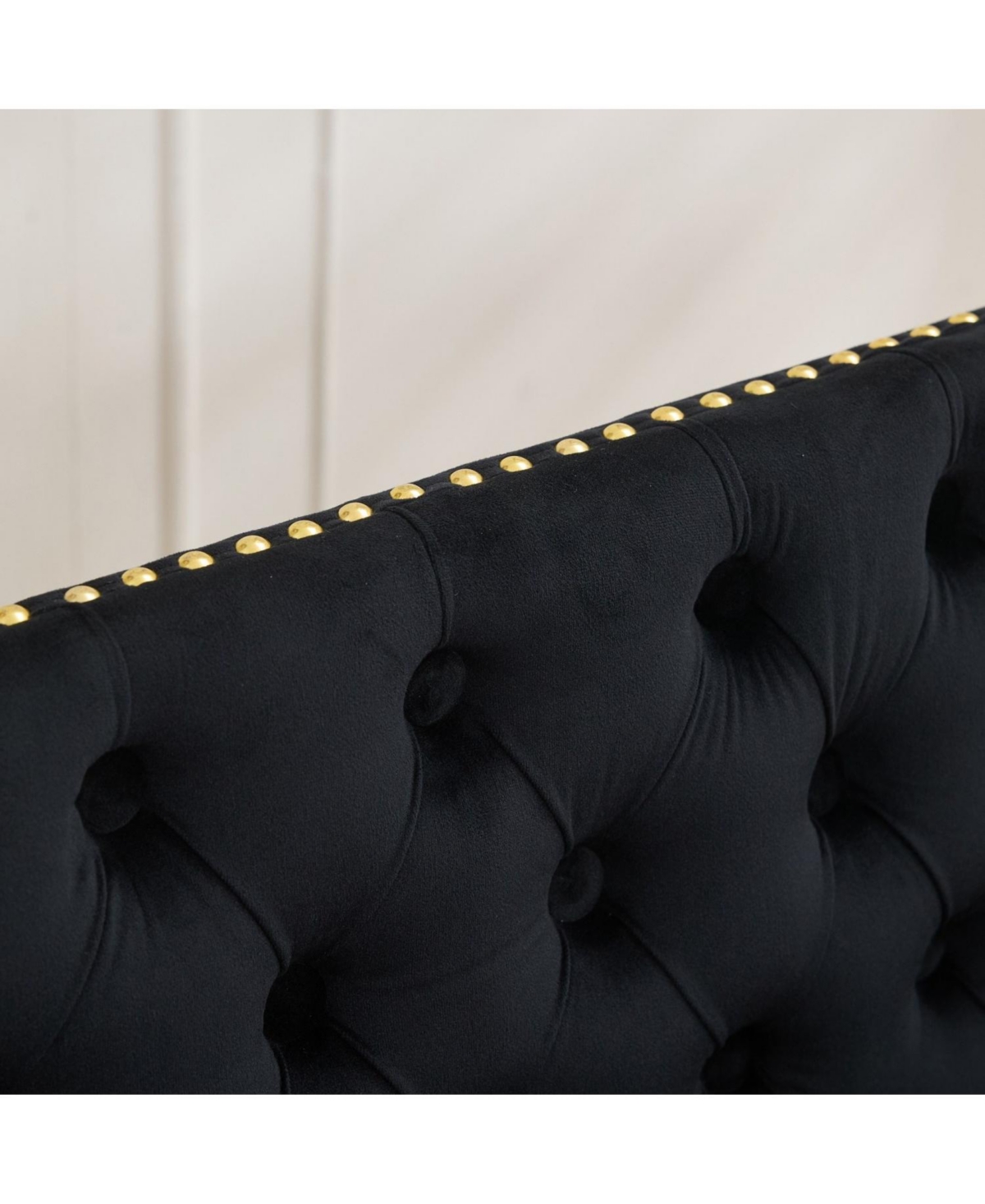 Streamdale Furniture Velvet Dining Loveseat Bench, Tufted, Wing Back, Gold Legs, Black