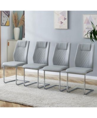 Faux Leather Cushioned Dining/Living Room Chairs, Metal Legs, Set of 6 (Light Gray)