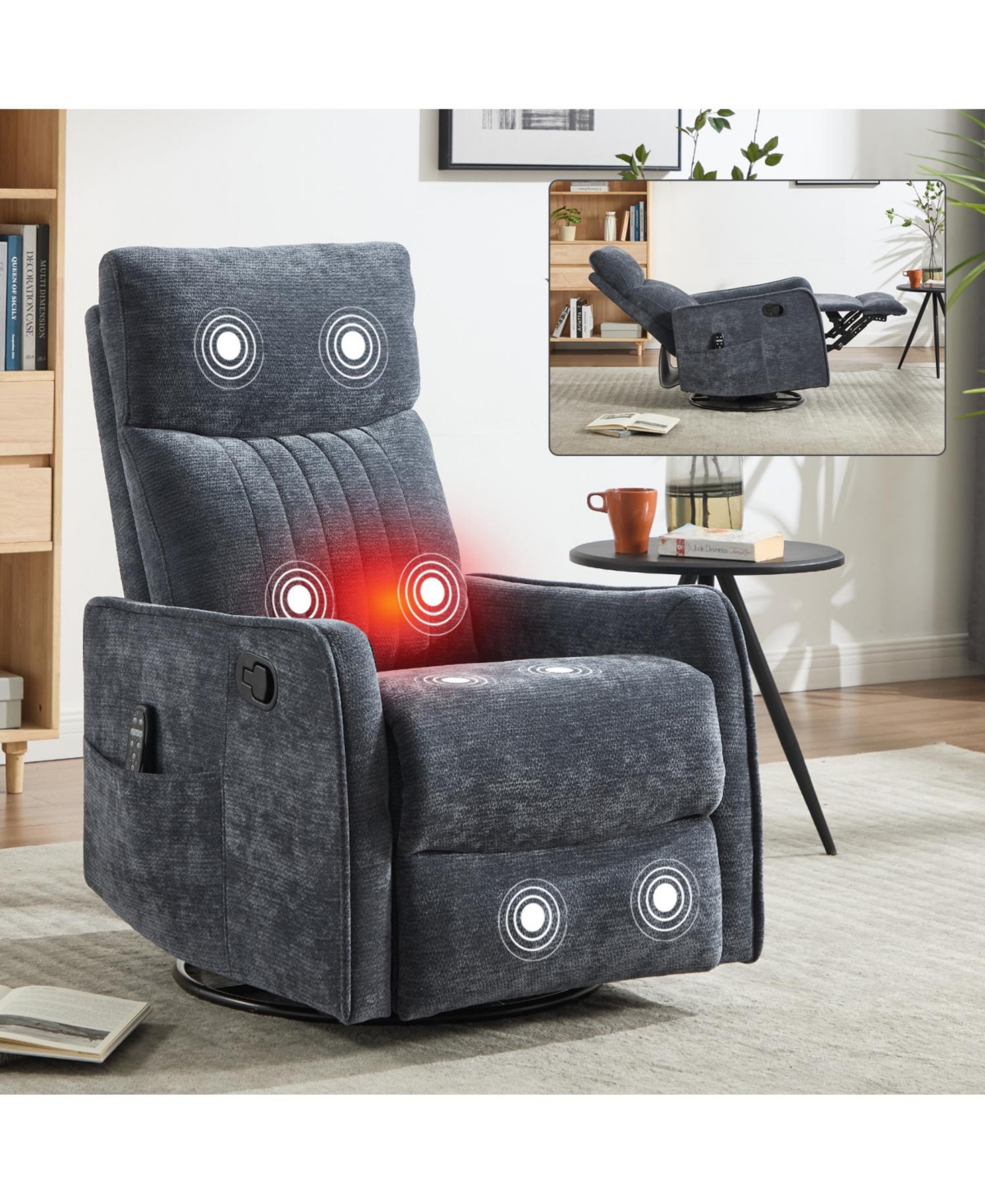Streamdale Furniture Heat Massage Rocker Swivel Recliner