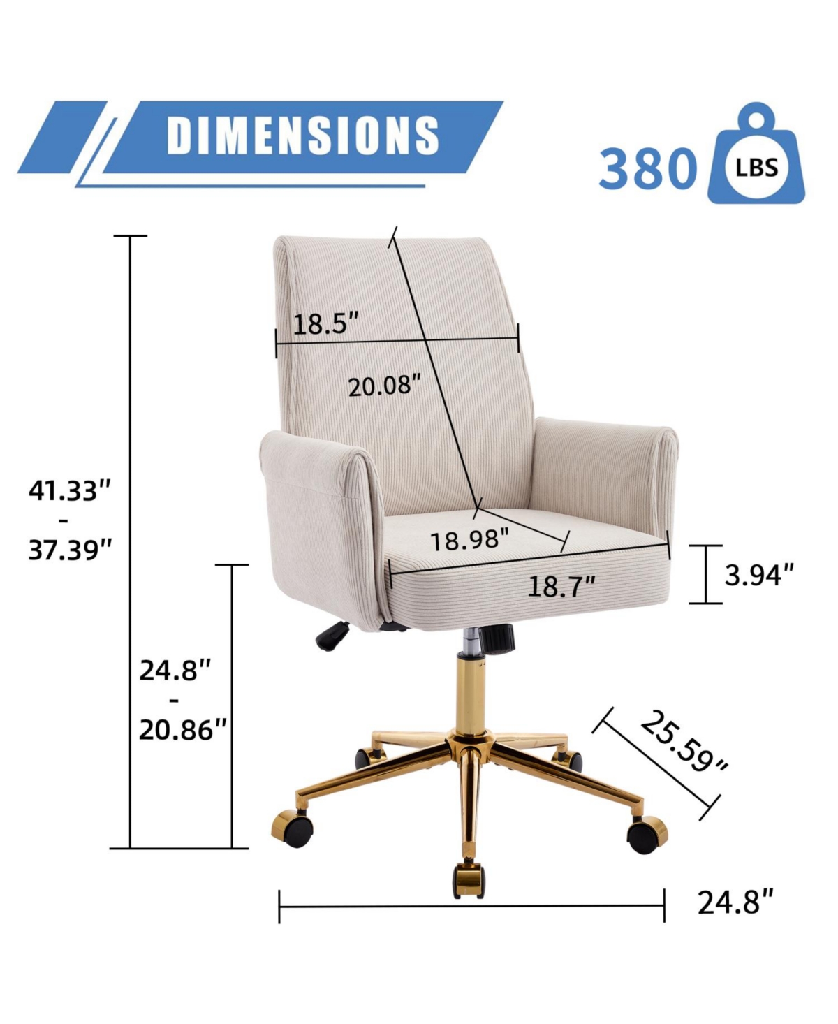 Streamdale Furniture Mid-Back Striped Ergonomic Office Chair - White
