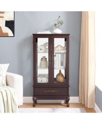 Lighted Glass Curio Cabinet with Adjustable Shelves