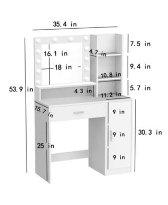 Vanity Desk w/ Mirror & Light, Drawer & Storage