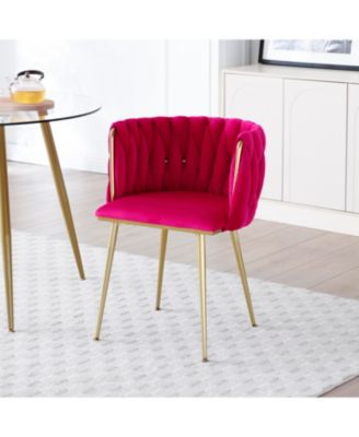 2-Piece Velvet Upholstered Golden Metal Legs Dining Chairs