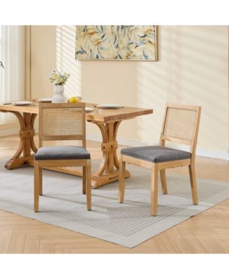 Farmhouse Rattan Dining Chairs, Set of 2, Gray