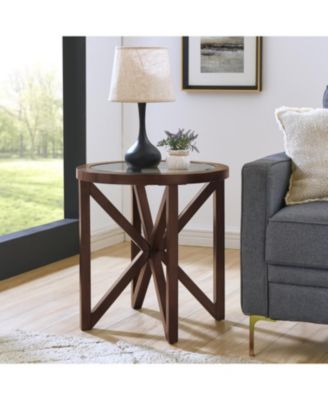 Streamdale Modern Glass Coffee Table - Wood Base, Round Top