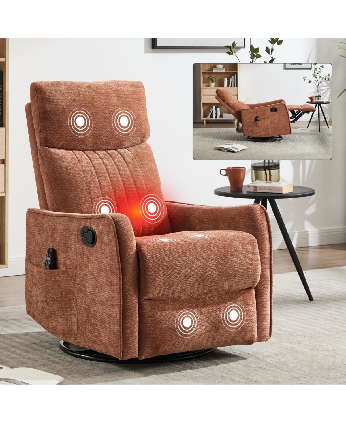 Streamdale Furniture Orange Heat Massage Rocker Swivel Recliner