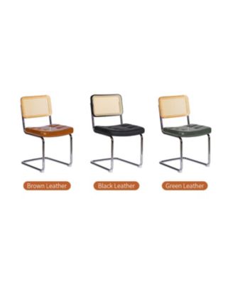 Faux Leather Rattan Dining Chairs, Chrome Legs, Green, Set of 2