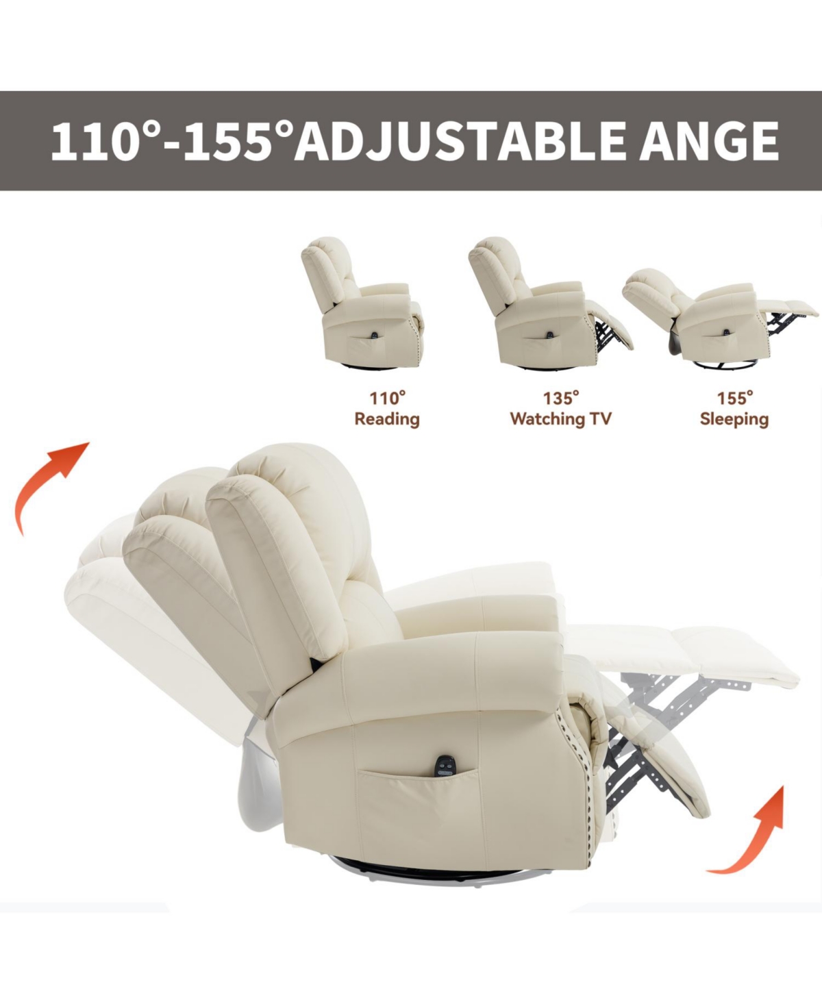 Streamdale Furniture Heat Massage Rocker Swivel Recliner Chair