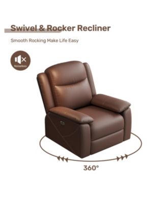  Rocker Recliner with USB, 360 Swivel, Oversized, Overstuffed - Brown