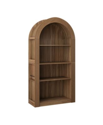  78" Arched Bookcase - Mid Century Modern 4-Tier Display Shelf (Brown)