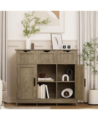  Wooden Storage Cabinet with Drawers and Shelves (Black)