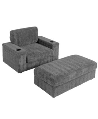  42" Oversized Faux Fur Chaise Lounge with Storage and Cup Holders