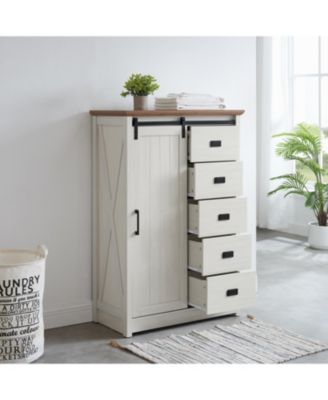 e 5-Drawer Barn Door Dresser Farmhouse Storage Organizer