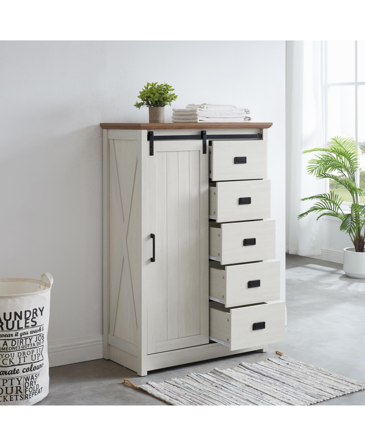 Streamdale Furniture e 5-Drawer Barn Door Dresser Farmhouse Storage Organizer
