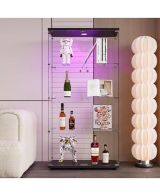 LED Glass Display Cabinet with 4 Shelves, 64.7"x31.7"x14.3")