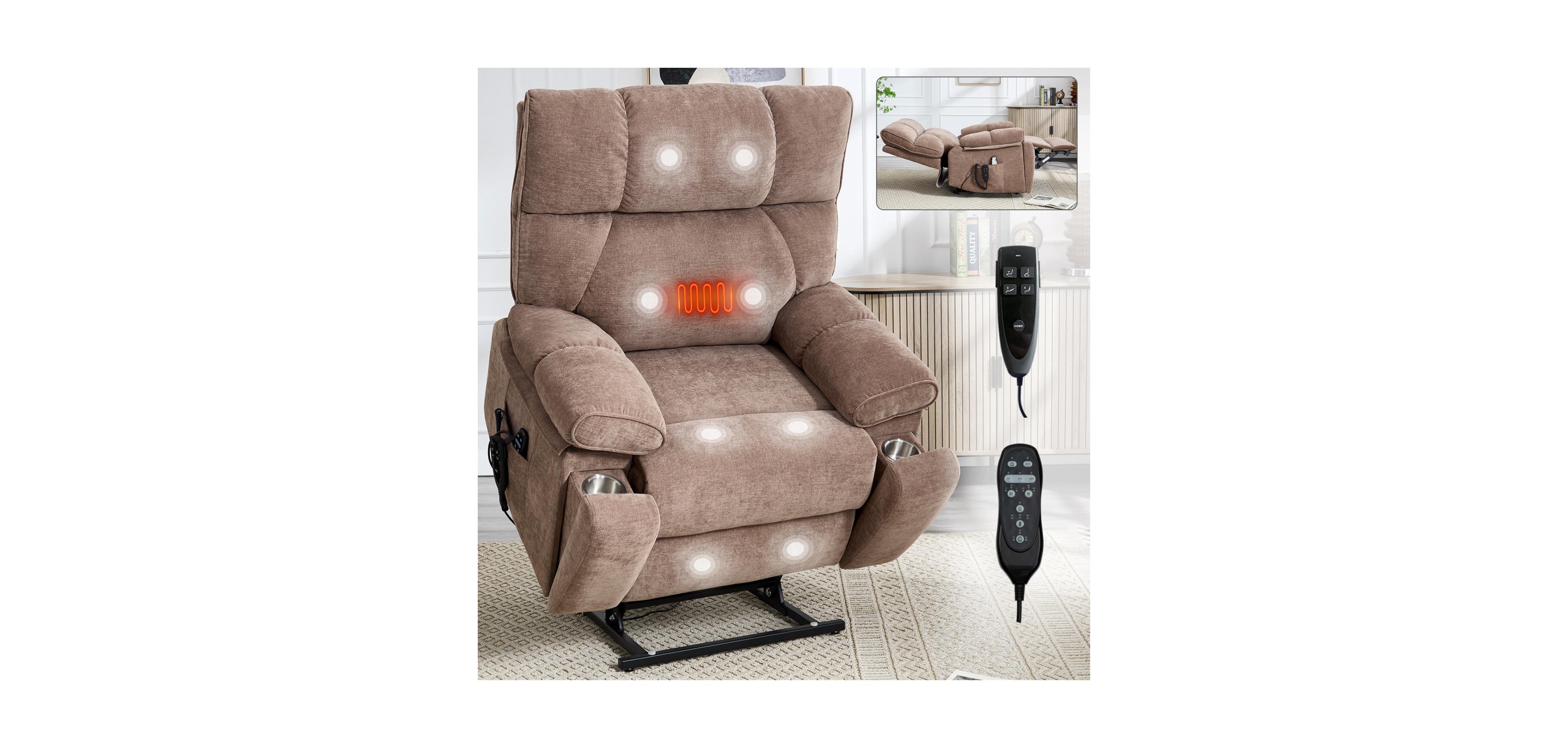 Streamdale Furniture Brown Power Lift Recliner with Massage and Heat