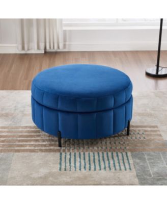 31.5" Velvet Round Storage Ottoman - Navy