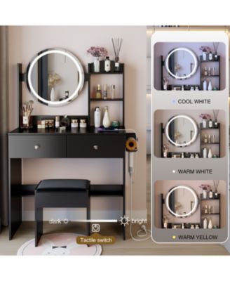 17" LED Vanity Table Set Touch 3 Colors Storage & Power