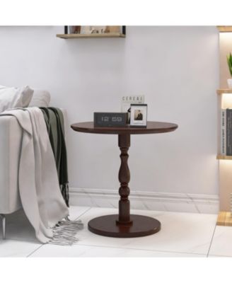 23" Walnut Brown Round Accent Table
