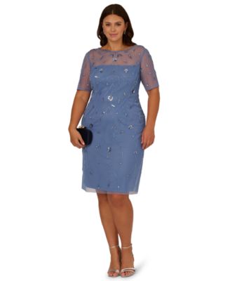 Plus Size Beaded Mesh Sheath Dress