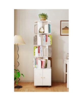 Rotating 5-Tier Corner Bookshelf with Drawer