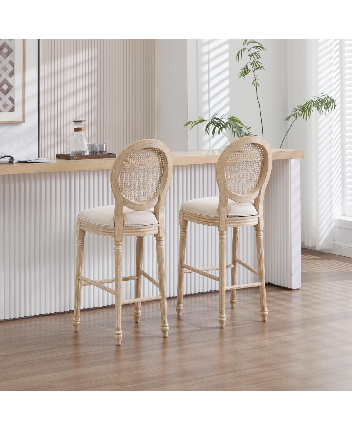 Streamdale Furniture French Country Bar Chairs (Set of 2) - Rattan Back, Beige